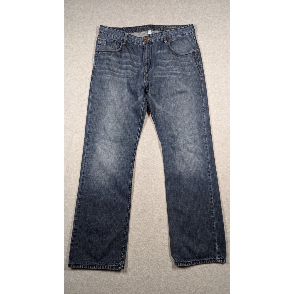 SilverTab Men Jeans 36x33 Straight Leg Whiskering‎ Faded 5 Pocket Medium Wash